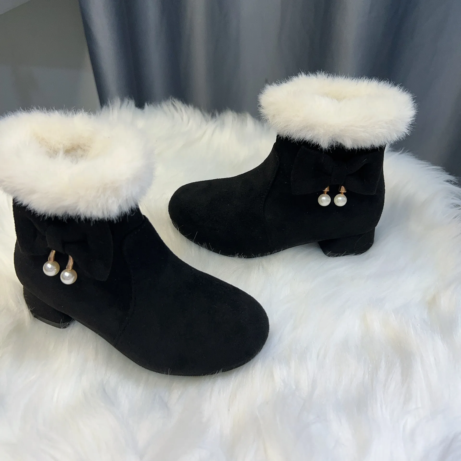 Kinder halten warme Prinzessin Baumwollschuhe Cutefeet für Mädchen Kinder Plus Veet Plüsch Schneestiefel Winterschuh für Mädchen_voghion.com