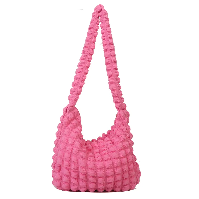 Borsa a tracolla trapuntata imbottita sotto le ascelle da donna, con pieghe a bolle, secchiello, borsa firmata, arricciata, nuvola, shopping_voghion.com