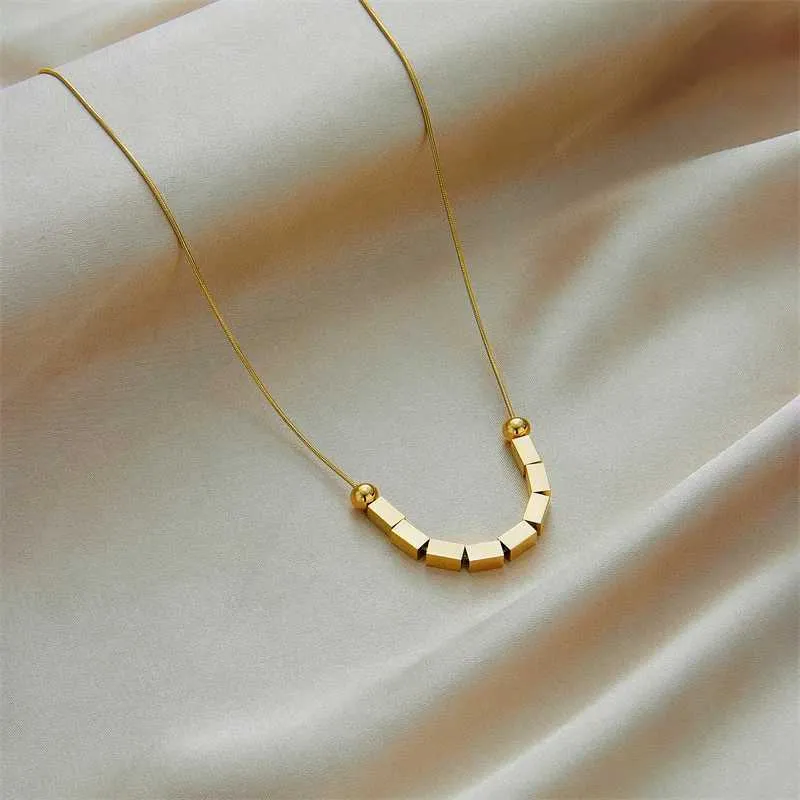 Colliers pendentifs tendance et simples, perles rondes carrées en acier inoxydable, style rétro, personnalité classique_voghion.com