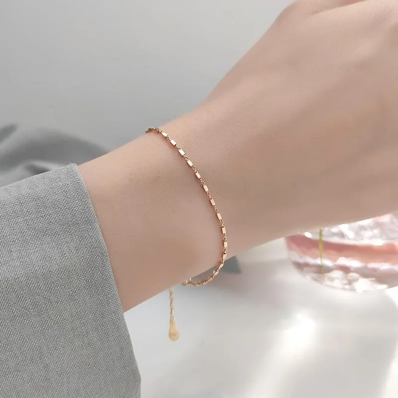 Link, Chain Bling Glitter Simple Thin Dainty Rose Gold Color Sterling Sier Adjustable Bracelet For Women Jewelry Korean_voghion.com