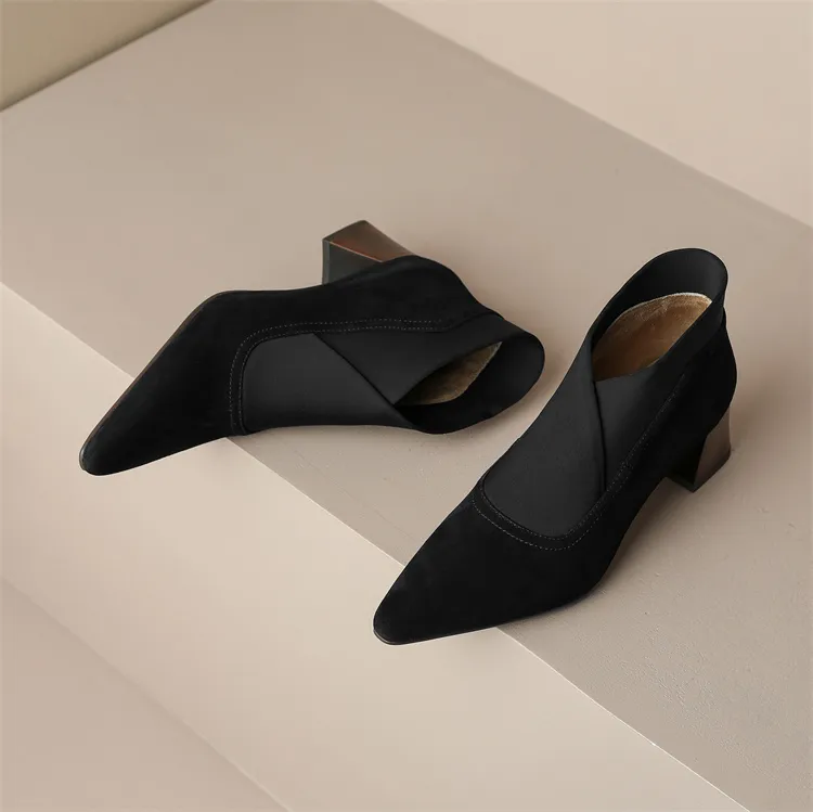 2024 New Spring Square Toe Women Pumps High Women's Heels Party Shoes Retro Kid Suede D074_voghion.com