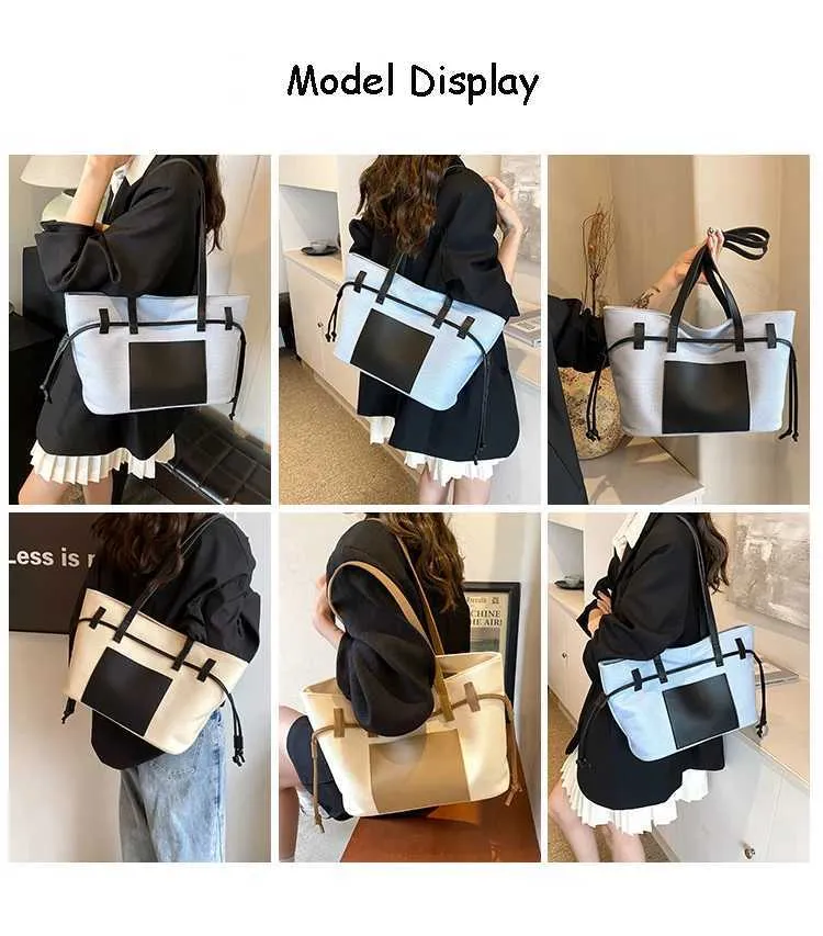 Women's Shoulder Bag Tote Bag Contrast Canvas Pu Large Capacity_voghion.com