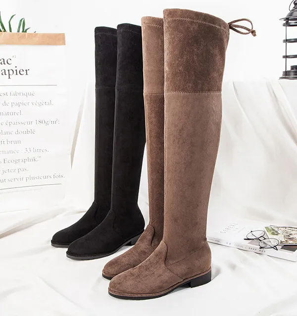 Overknee Stiefel Für Damen Aus Wildleder Mit Elastischer Sohle_voghion.com