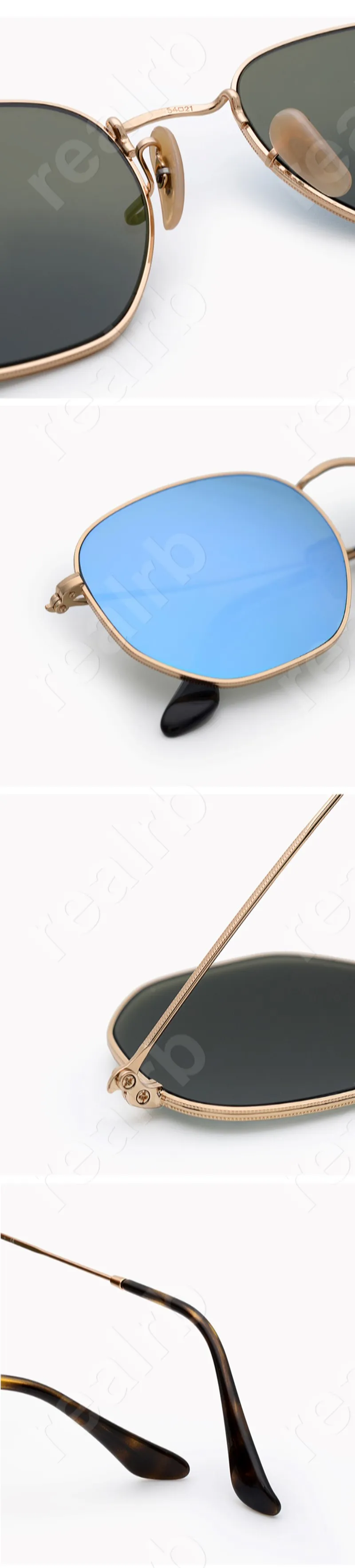 Occhiali da sole esagonali di alta qualità Uomo Donna Lenti in vetro piatte Occhiali da sole per uomo Donna con custodia in pelle_voghion.com