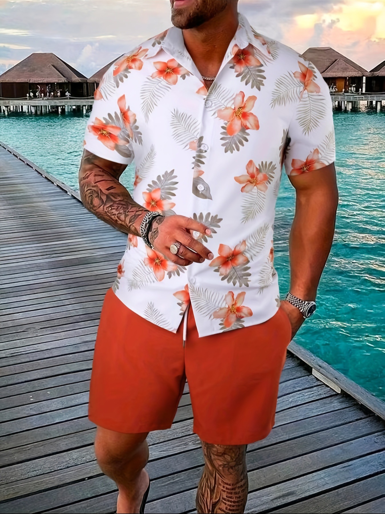 2024 Summer Quick Sale Men's Shirt Casual Loose Short sleeved Shorts Beach Set_voghion.com