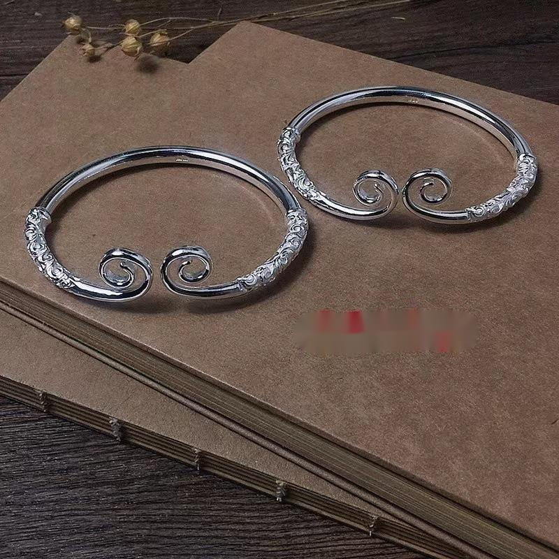 Bracciale aperto Golden Hoop da uomo in rame bianco placcato argento massiccio per bambini, con maledizione Wukong e Myth Black_voghion.com