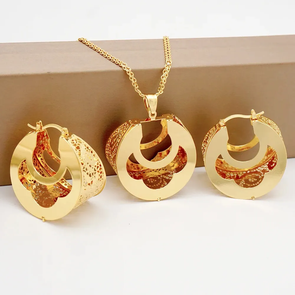 Wedding Jewelry Sets Fashion Dubai Copper Earrings Pendent Necklace For Women Romantic Daily Wear Party Anniversary_voghion.com
