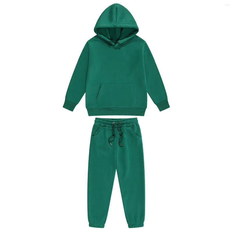 Koşu Setleri Çocuk Erkek Kız 2 Parça Spor Kıyafetleri Düz Renk Eşofman Uzun Kollu Kapşonlu Sweatshirt Eşofman Altı Antrenman Koşu_voghion.com