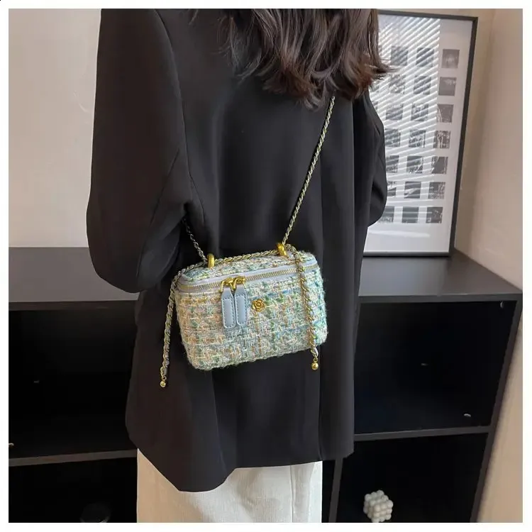 ELLOVADO Mini Dia Pattern Chain Shoulder Square Bag per donna Borse a tracolla alla moda Sac A Main Femme Viola 240725_voghion.com