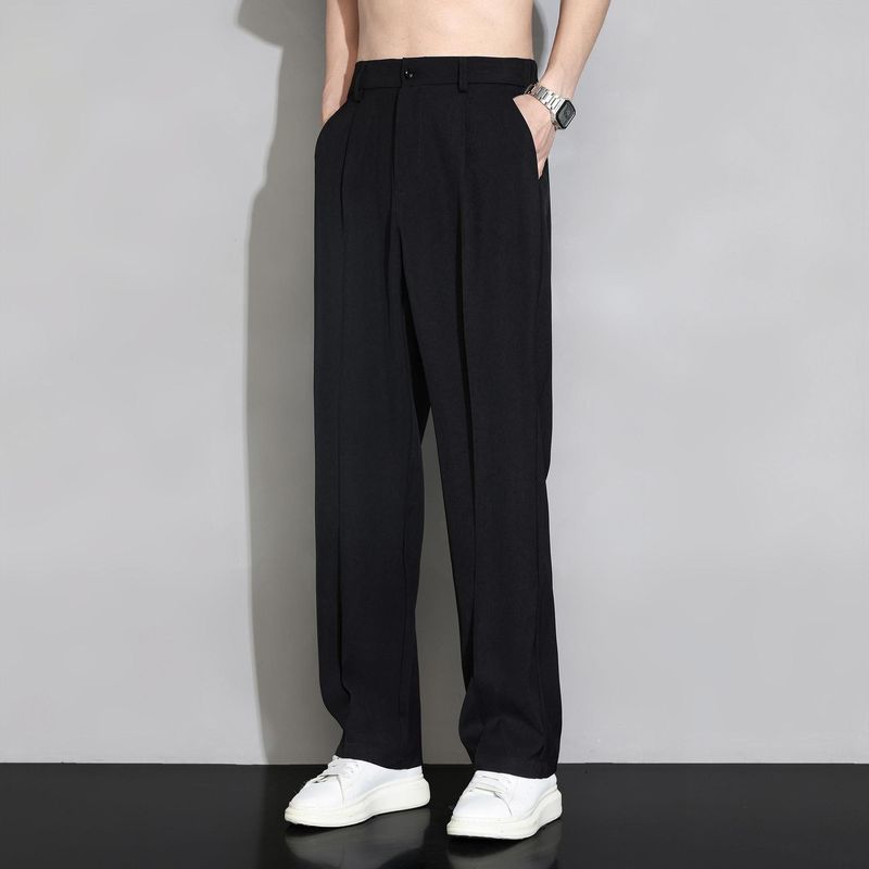 Ice Silk Little für Herren Sommer Dünne, Weite Bein Gerade Lockere Freizeithose mit Hochwertigem und Fallendem_voghion.com