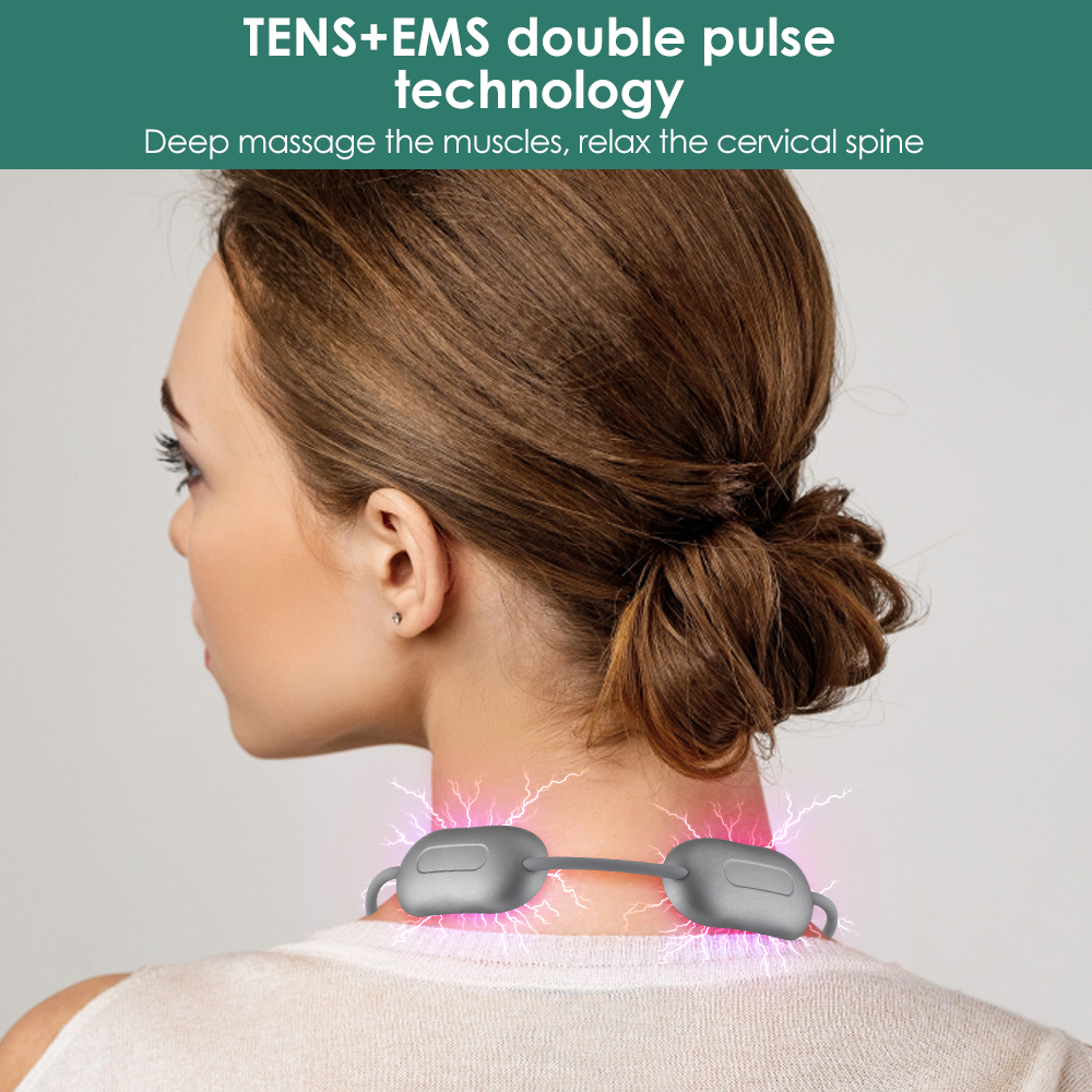 EMS Tens Massagegerät mit Heizung Mikrostrom Cervical Neck Pulse Massagegerät EMS Muskelstimulation Tiefenentspannung_voghion.com