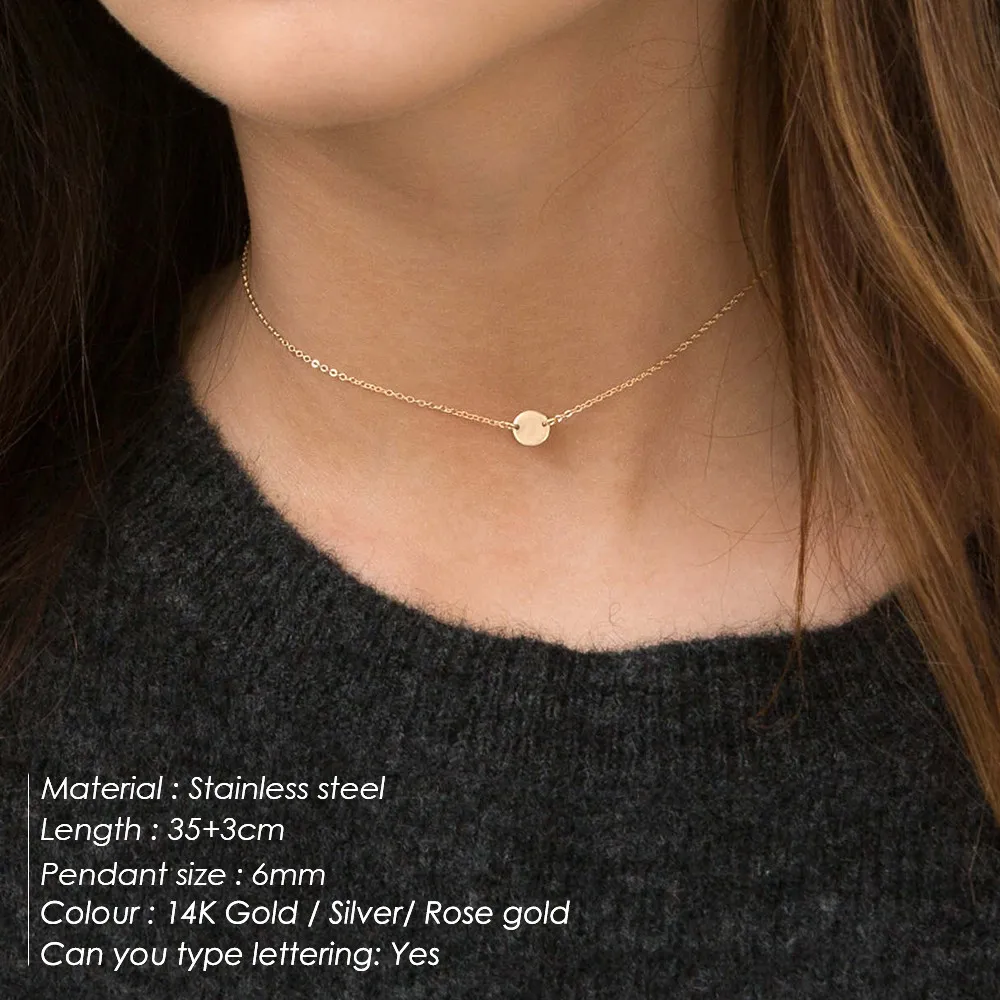 Colliers pendentifs Visunion Collier coréen Rond Plaquette Rectangle Argent Couleur Or Pour Filles Tempérament Chaîne à Maillons_voghion.com