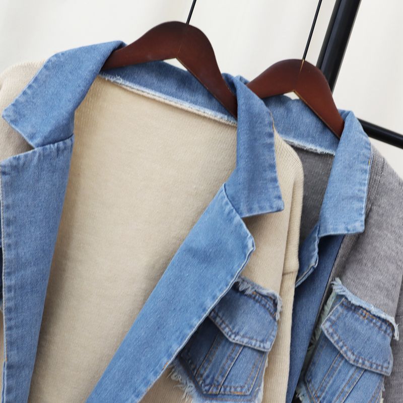 Women's Clothing new denim splicing sweater jacket design loose casual versatile knitted cardigan trend_voghion.com