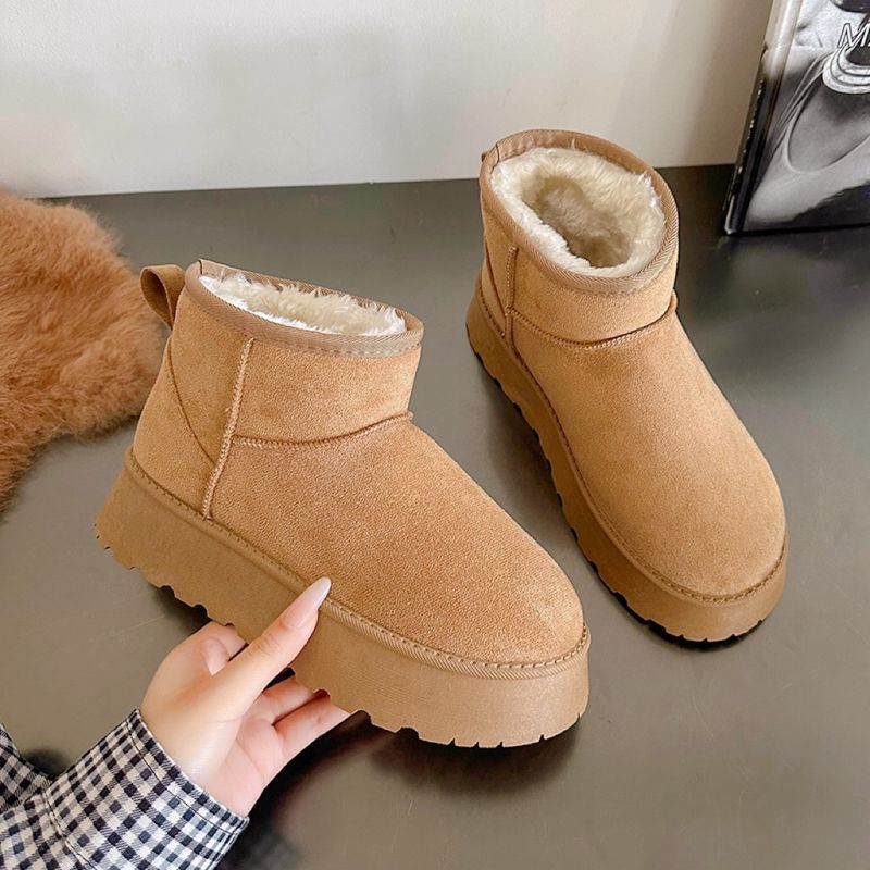 Stivali da neve con suola larga per donna in inverno 2024, con pelle scamosciata spessa e morbida, scarpe versatili in cotone tubolare corto nord-est_voghion.com