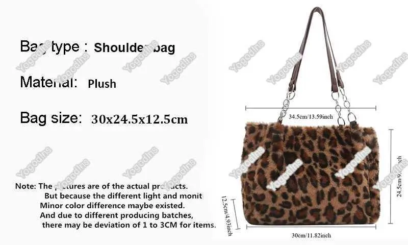 Sac à main en peluche à motif léopard vibrant, simple, grande capacité, moelleux, à bandoulière, style coréen, mode décontractée, chaîne_voghion.com