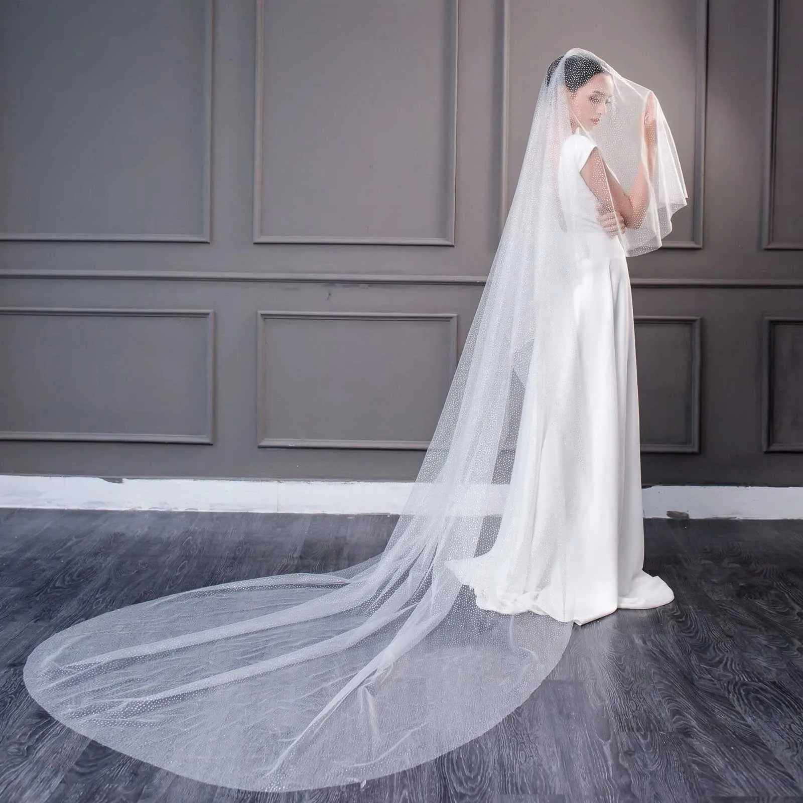 Bijoux de cheveux V97 Voile de mariée élégant à 2 niveaux avec bord en ruban blusher, couverture en tulle souple pour le visage et le mariage_voghion.com
