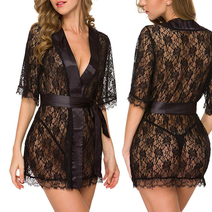 Lingerie Sexy Women's Lace Hollow Out Nightgown Fun Set_voghion.com