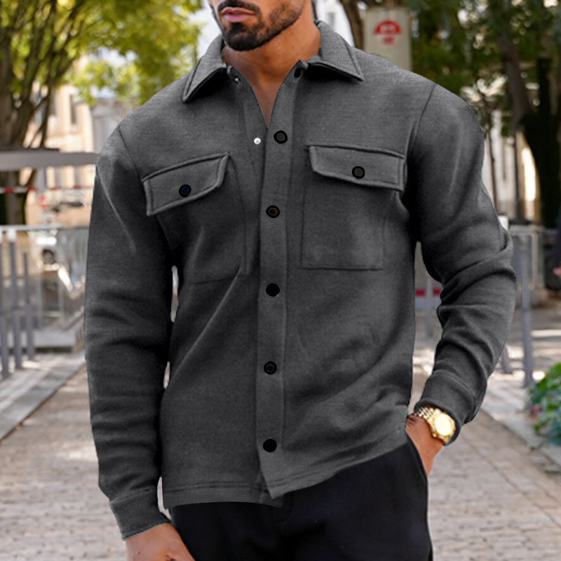 2024 Winter casual men's plush lapel top single breasted solid color slim fit jacket outer_voghion.com