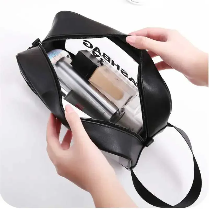 Trousse de maquillage transparente et étanche en PU pour femmes Y241023_voghion.com