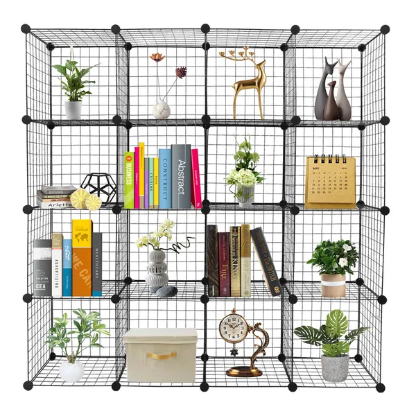 16-Cube Organizer Cube Storage Shelves Wire Cube Storage Origami Shelves Metal Grid Multifunction Shelving Unit Modular Cubbies Organizer Bookcase R_voghion.com