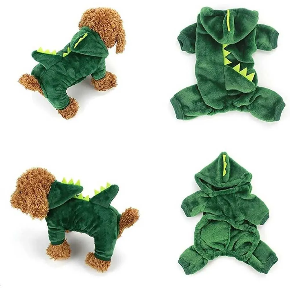 Felpe con cappuccio di dinosauro di Halloween Giacca calda per cani di piccola taglia Costume di Natale per gatti Vestiti per animali domestici per cuccioli Gattino Verde_voghion.com