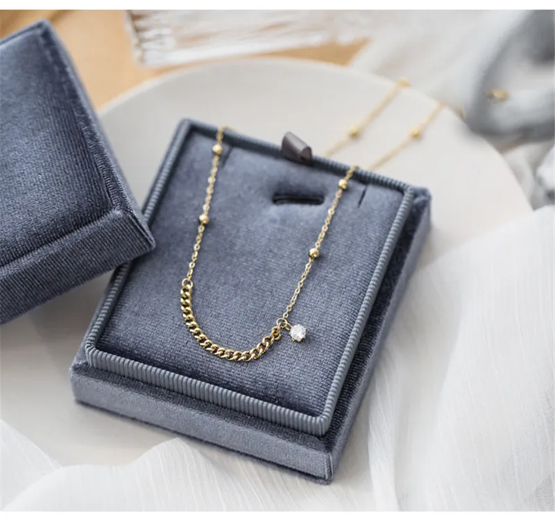 Pendant Necklaces YUN RUO 18 K Gold Plating Vintage Chain Zircon Necklace Fashion Titanium Steel Jewelry Woman Birthday_voghion.com