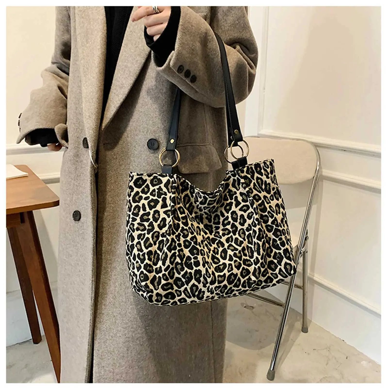 Dámská módní kabelka Gerie s leopardím potiskem a ramenním popruhem, velká kapacita, retro ležérní nákupní kabelka Y241011_voghion.com
