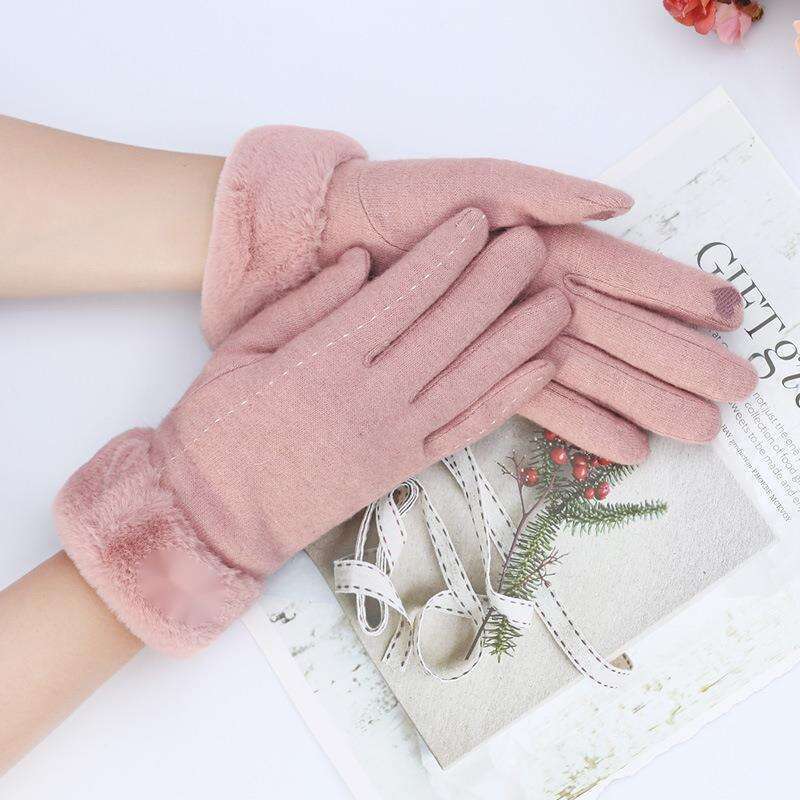 Wollhandschuhe für Damen im Winter und Herbst, verdickt und warm, koreanische Version für Erwachsene, niedliches Fahren, Touchscreen, Kaschmir_voghion.com
