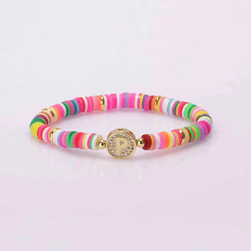 Bohemia Gypsy Gold Initial 26 Alphabet Letter Name Charm Coloful Rainbow Silicone Plastic Beaded Bracelets For Women Man_voghion.com