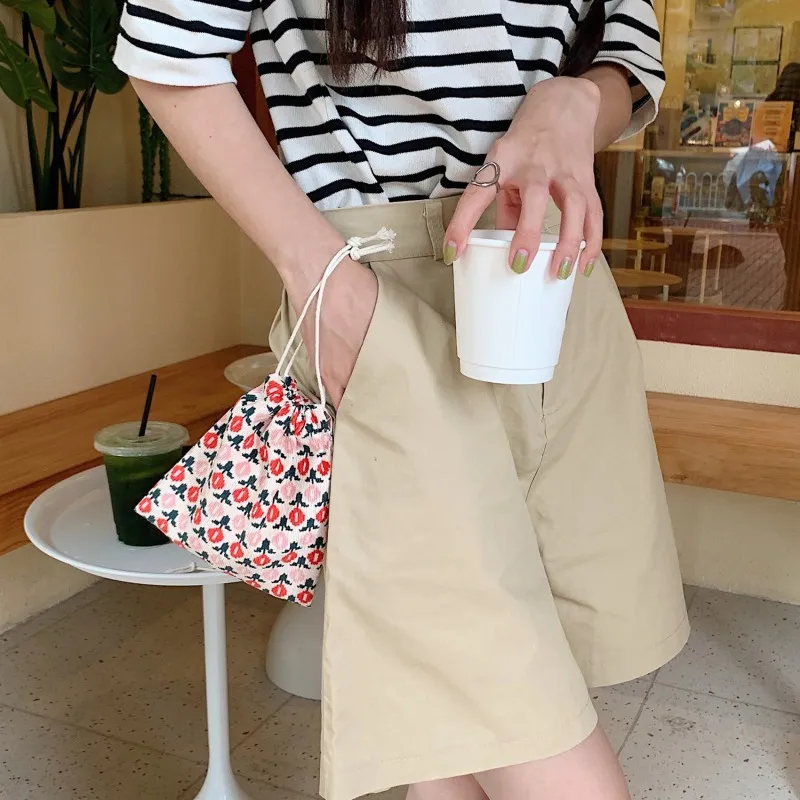 Floral Plaid Canvas Drawstring Cristmas Gift Candy Jewelry Cosmetics Coins Keys Organizer Packing Bags Storage Bag_voghion.com