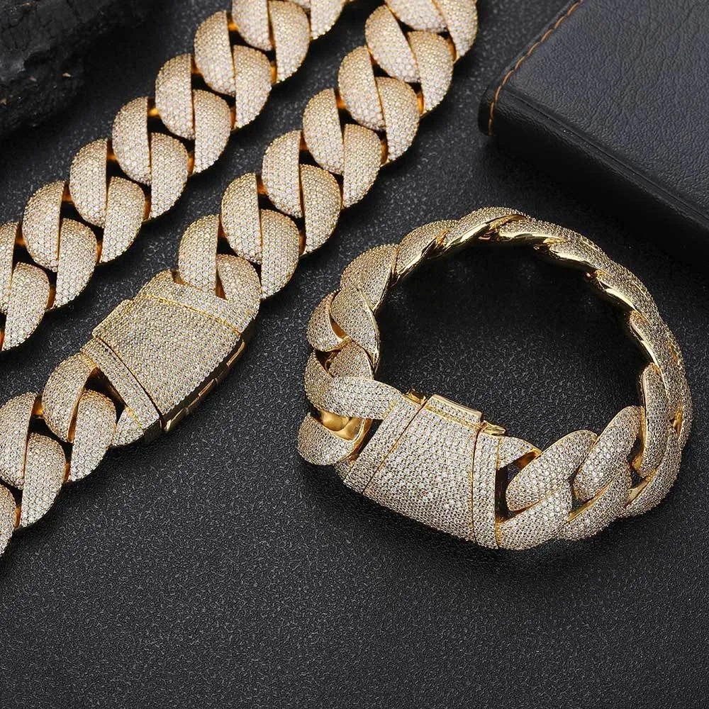 22mm Hip Hop 5A Cubic Zircon Tennis Bracelets Real Gold plated Bracelet Cuban Link Men Jewelry_voghion.com