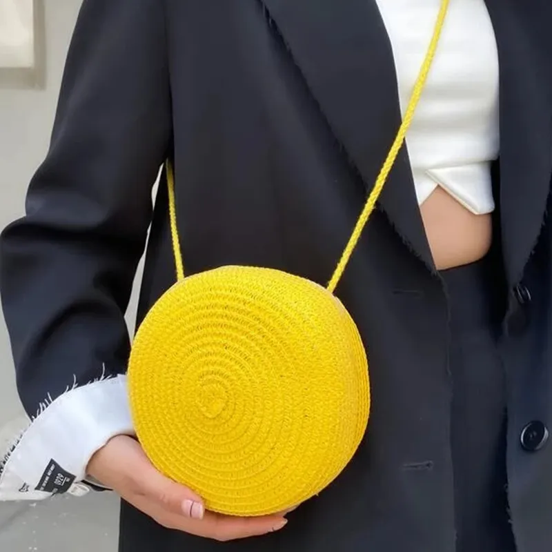 Sacs à bandoulière en paille tissée d'été pour femmes, sac à main rond en rotin fait à la main, petit sac de plage, de voyage, à bandoulière_voghion.com