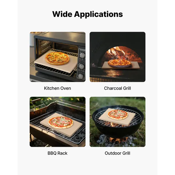Pizza Stone, 508 X 355 Mm Rectangular Cordierite Pizza Stone, Extra Large Baking-Stone With PP Scraper, 17 Mm Thick_voghion.com