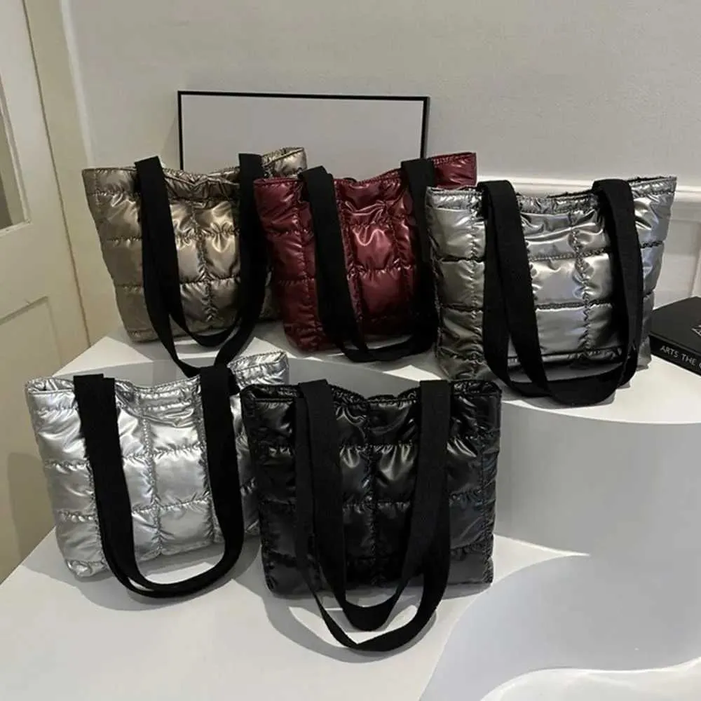 Kobiety Retro Osobowość Duża Pojemność Pikowane Torby Na Ramię Casual Jednolity Kolor Torebki Dół Bawełna Wyściełana Torba_voghion.com