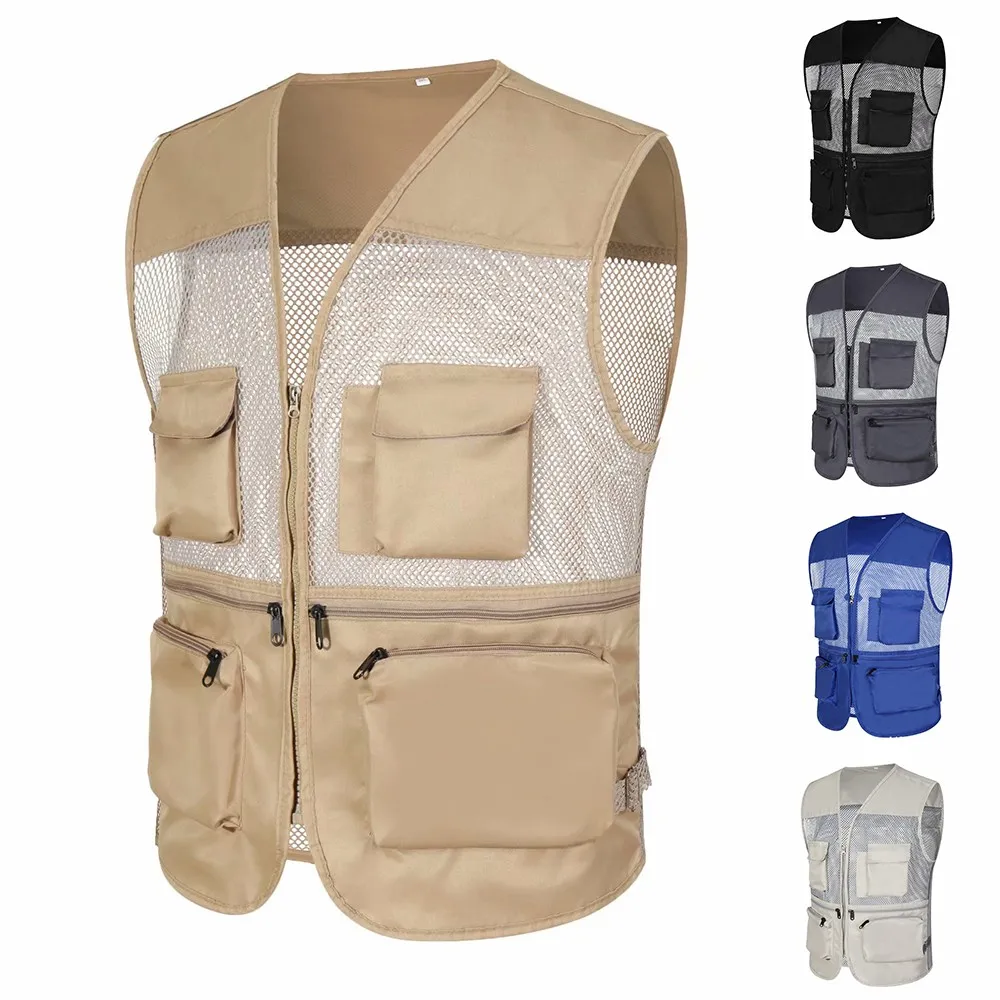 Gilet da uomo Toog Net Pchwork Gilet multitasche Uomo Streetwear Cargo Hip Hop Giacca Gilet Militare Bello All'aperto_voghion.com