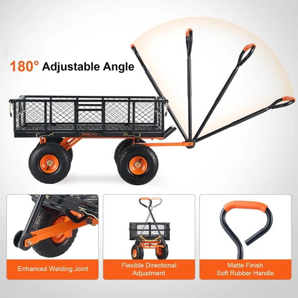 VEVOR Dump Cart, Metal Garden Dump Cart With Easy To Assemble Frame, Dump Wagon With 2-in-1 Convertible Handle, Utility Wheelbarrow 400 Lbs Capacity_voghion.com