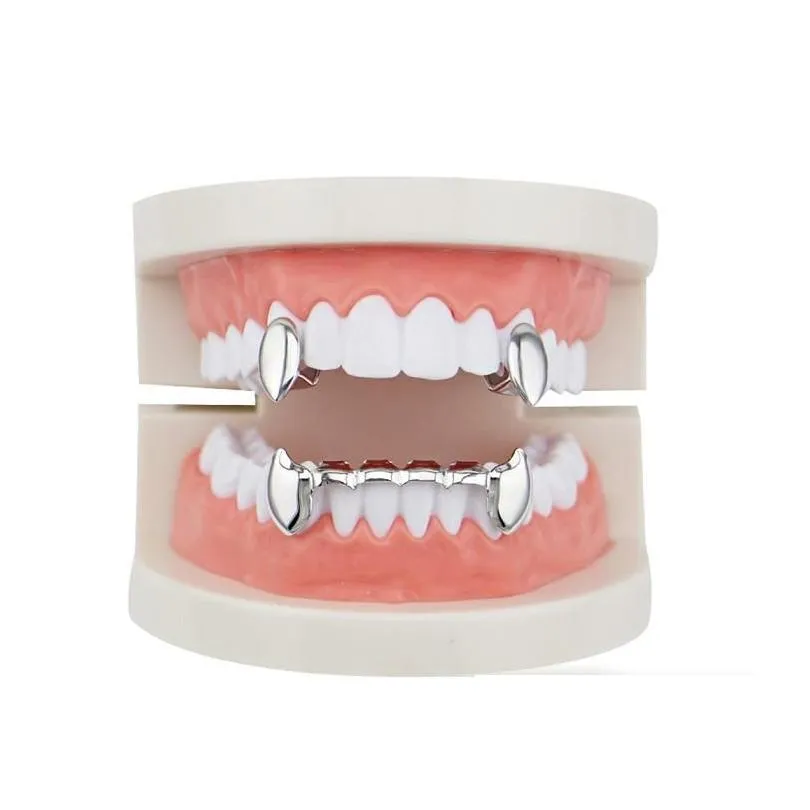 Grillz, Hip Hop Smooth Grillz Véritables Grilles Dentaires Plaquées Or Vampire Dents De Tigre Rappeurs Bijoux De Corps Quatre Couleurs Doré_voghion.com