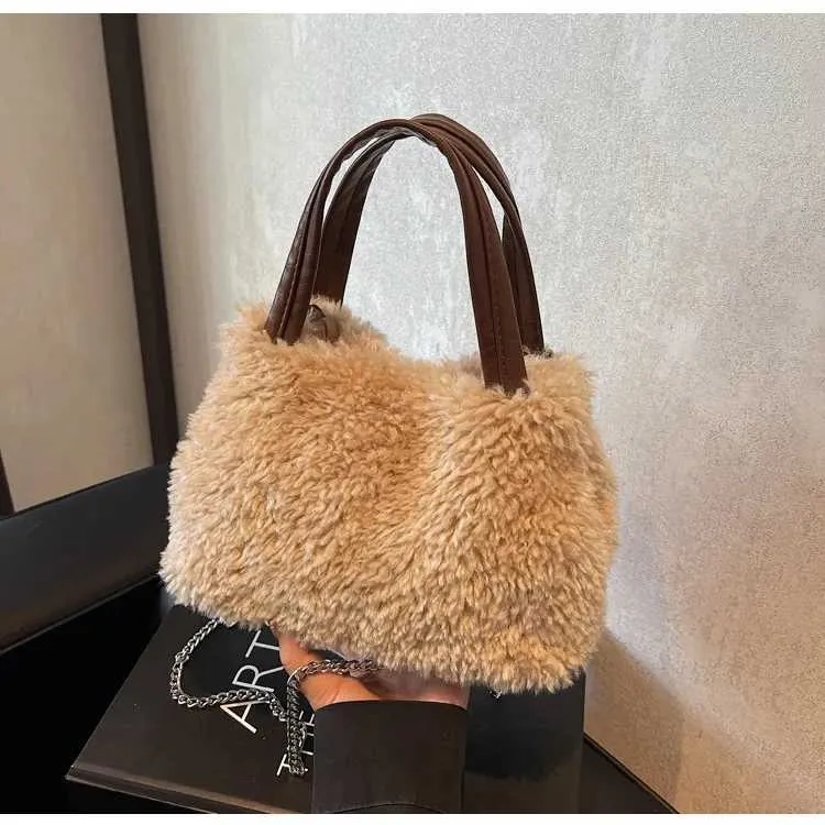 Grande borsa a mano in peluche borsa a spalla donna morbida_voghion.com