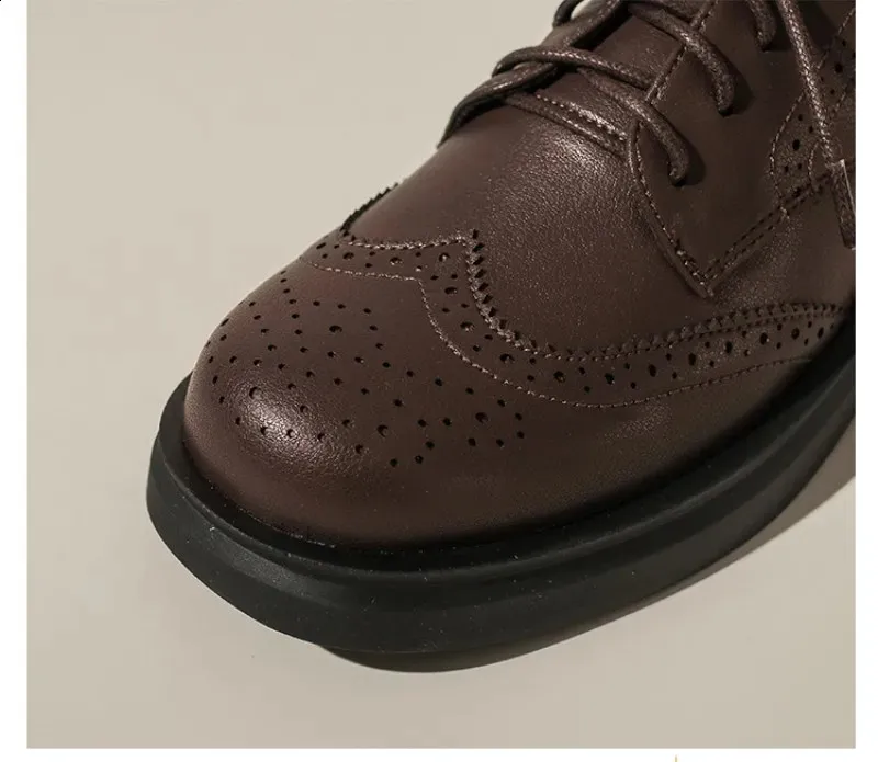 Womens Leather Oxford Flat Round Toe Derby Sneakers Party Shoes_voghion.com