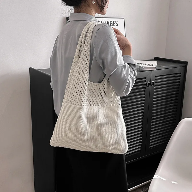 Borse a tracolla di grande capacità, alla moda, da donna, in tessuto cavo all'uncinetto, borse a mano, ecologiche, per la spesa._voghion.com