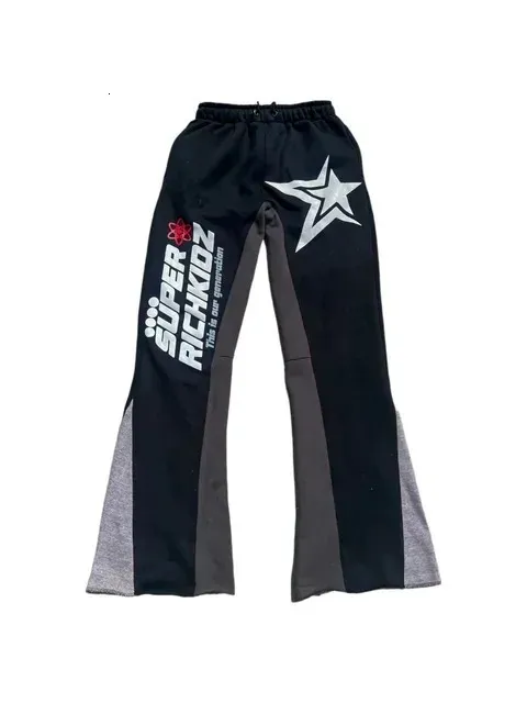 Pantalon cargo ample style vintage, imprimé étoiles, poches décontractées, jambes larges, taille haute, style Y2K, pour femmes et hommes, 240115_voghion.com