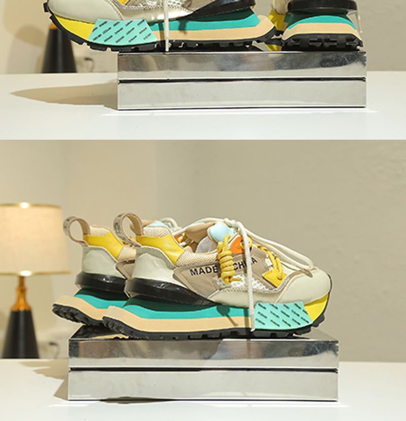 Stivali alla moda in mesh traspirante color block, nuovi stivali da donna casual con soletta rialzata e tacco alto_voghion.com