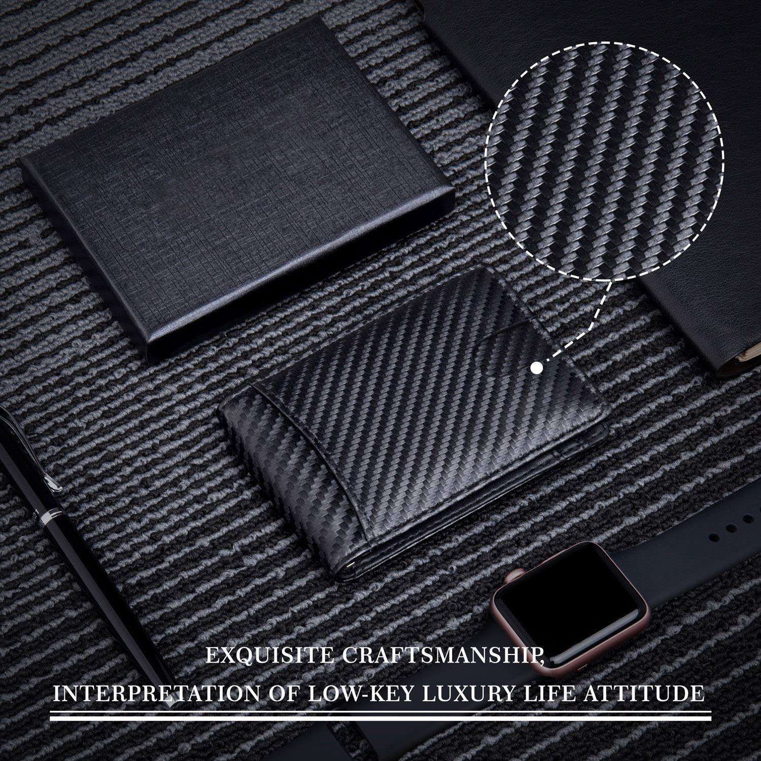 Herrentaschen RFID-Kartenhalter aus Kohlefaser, Mikrofaser, echtes Leder, mehrere Kartenfächer, Dollarclip, Münzgeldbörse, Herren-Kreditkartenhalter_voghion.com