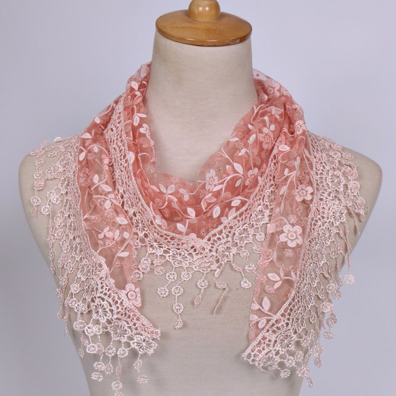 Spring And Autumn ral Lace Korean Edition Triangle Headcloth Classic Breathable Hollow Solid Color Scarf_voghion.com