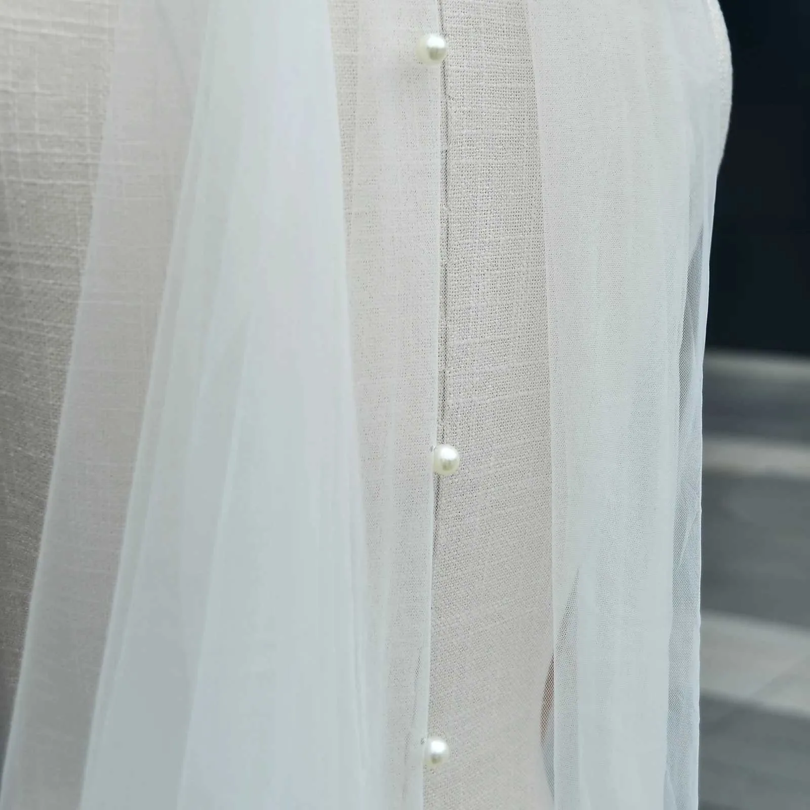 Gioielli per capelli V64 Veli da sposa semplici con perle, velo trasparente a 1 strato, bordo tagliato, perline, corti e morbidi, accessori da sposa per la sposa_voghion.com
