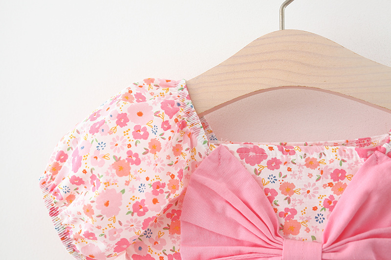 Rochie de vară pentru copii mici, rochie de printesa cu flori roz, mâneci bufante, rochie de ziua de naștere pentru copii fete_voghion.com