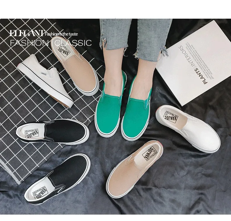 Weiße Canvas Damen Paar Slipper Flache Bequeme Casual Fashion Plateau Damen Vulkanisierte Schuhe atillas Mujer 240607_voghion.com