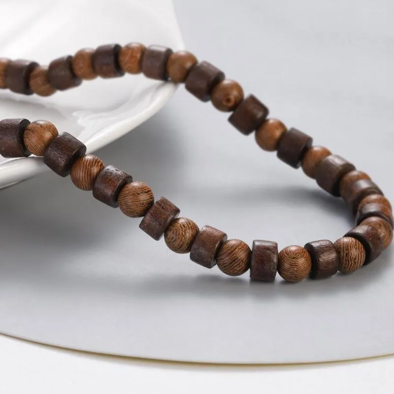Pendant Necklaces Ethnic Cylinder&Round Wood Beaded Necklace For Women Men Handmade 8mm Beads Yoga Meditation Wooden