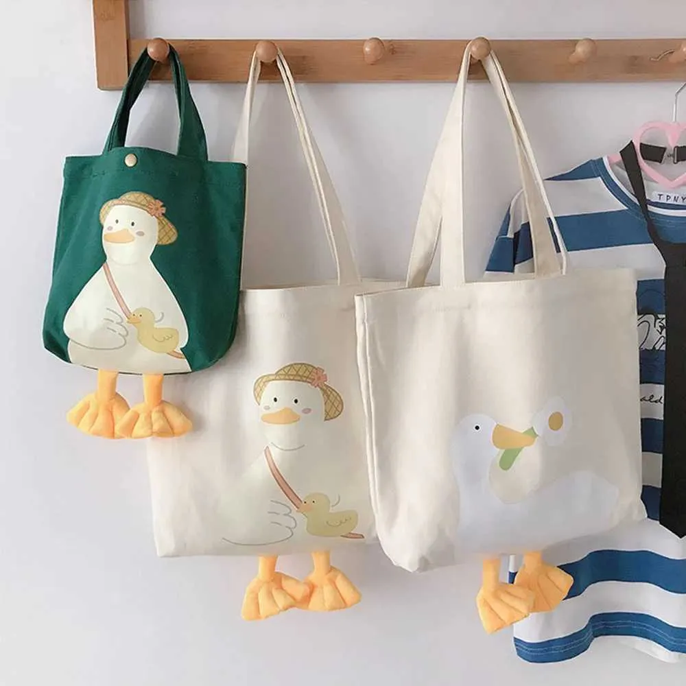 Neue warme Shopper süße Ente Papier Box Druck Casual Kai Baumwolle Canvas Einkaufstasche Y241109_voghion.com