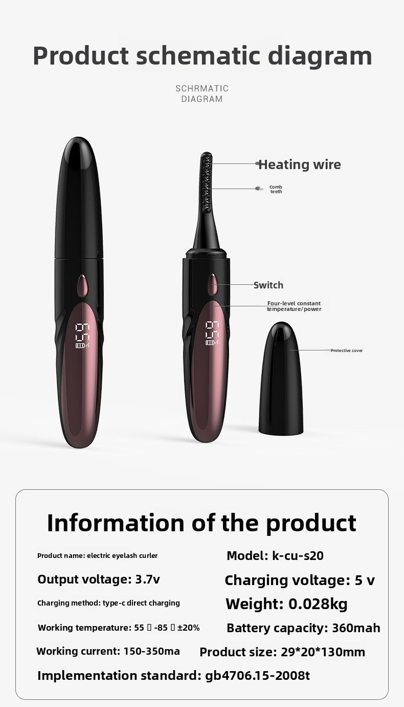 Rechargeable Heated Eyelash Curler - 4-Speed Temperature Control With LED Display For Long-Lasting Curl_voghion.com